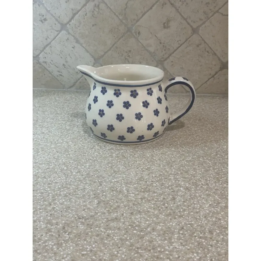 VTG Heise Original Bunzlau Germany Ceramic Pitcher Daisy Dots Milchtopf Milk Jug